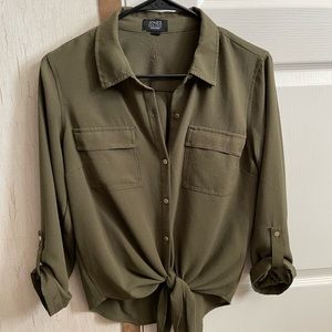 Green button up tie top
